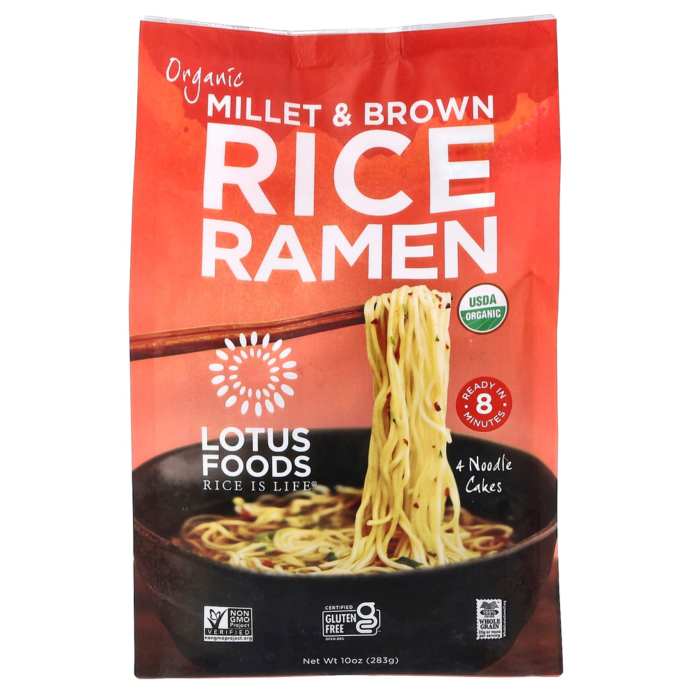 Lotus Foods, рамен из органического проса и коричневого риса, 4 упаковки, 283 г (10 унций)