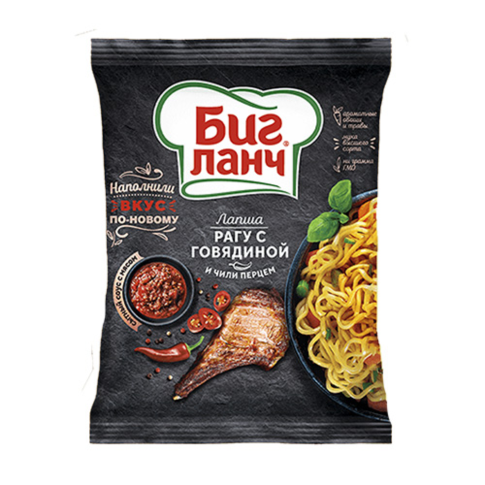 Лапша Биг Ланч Рагу с говядиной и чили перцем 75 гр