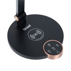 ULM-D113 18W-3000-6000K-DIM BLACK Светильник настольный светодиодный с беспроводной зарядкой телефонов. Сенсорный выключатель. Диммер. Черный. TM Uniel