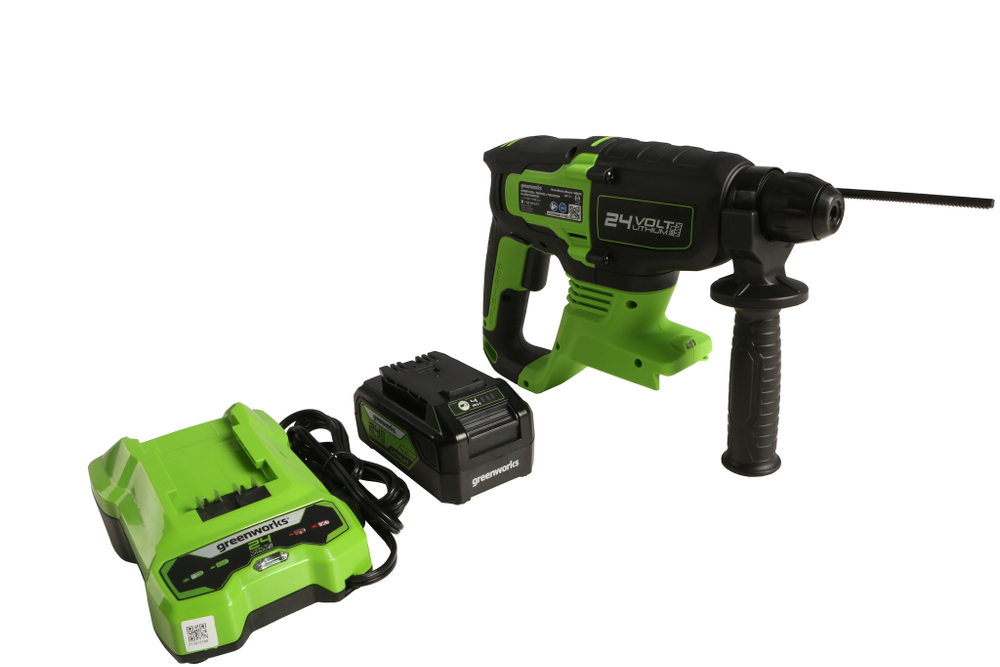 Перфоратор аккумуляторный бесщеточный Greenworks GD24SDS2 2 ДЖ, 24V (в компл. с АКБ 4АЧ и ЗУ) 3803007UB