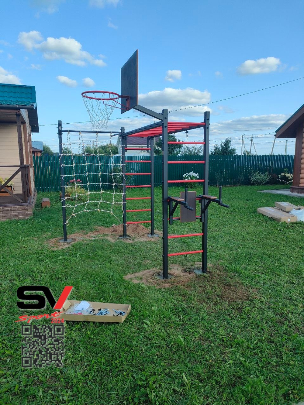 Монтаж уличной шведской стенки Sv Sport Рукоход (5 вертикальных столбов)