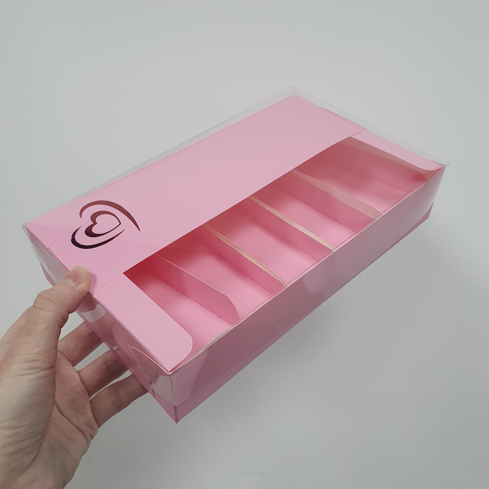 Коробка под эклеры и эскимо 25*15*5 см с Сердцем, РОЗОВАЯ МАТОВАЯ