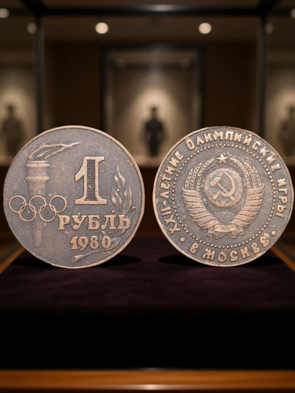 1 рубль 1980 года СССР Олимпиада-80 в Москве Олимпийские игры Копия пробной монеты медь патина