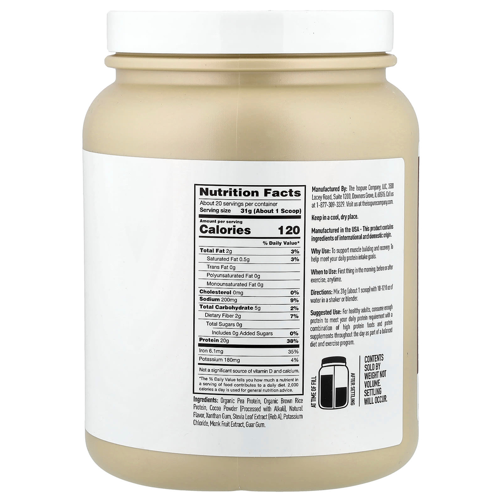 Isopure, Растительный протеиновый порошок, шоколад, 621 г (1,37 фунта)