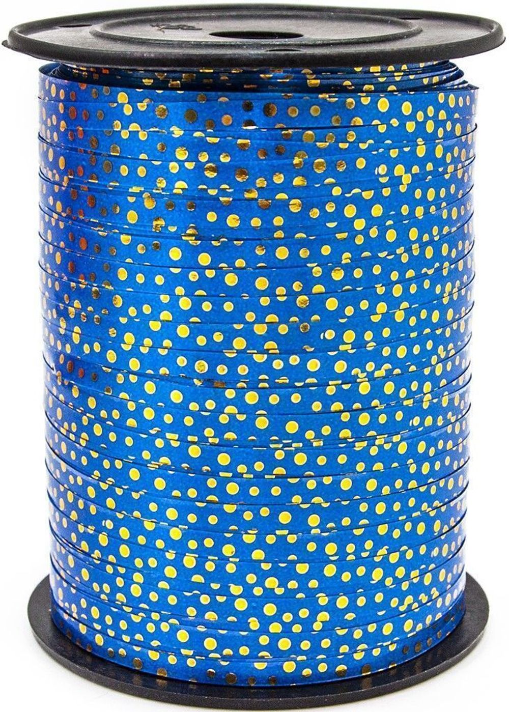 Лента (0,5 см*228,6 м) Золотые точки, Синий, Металлик, 1 шт.