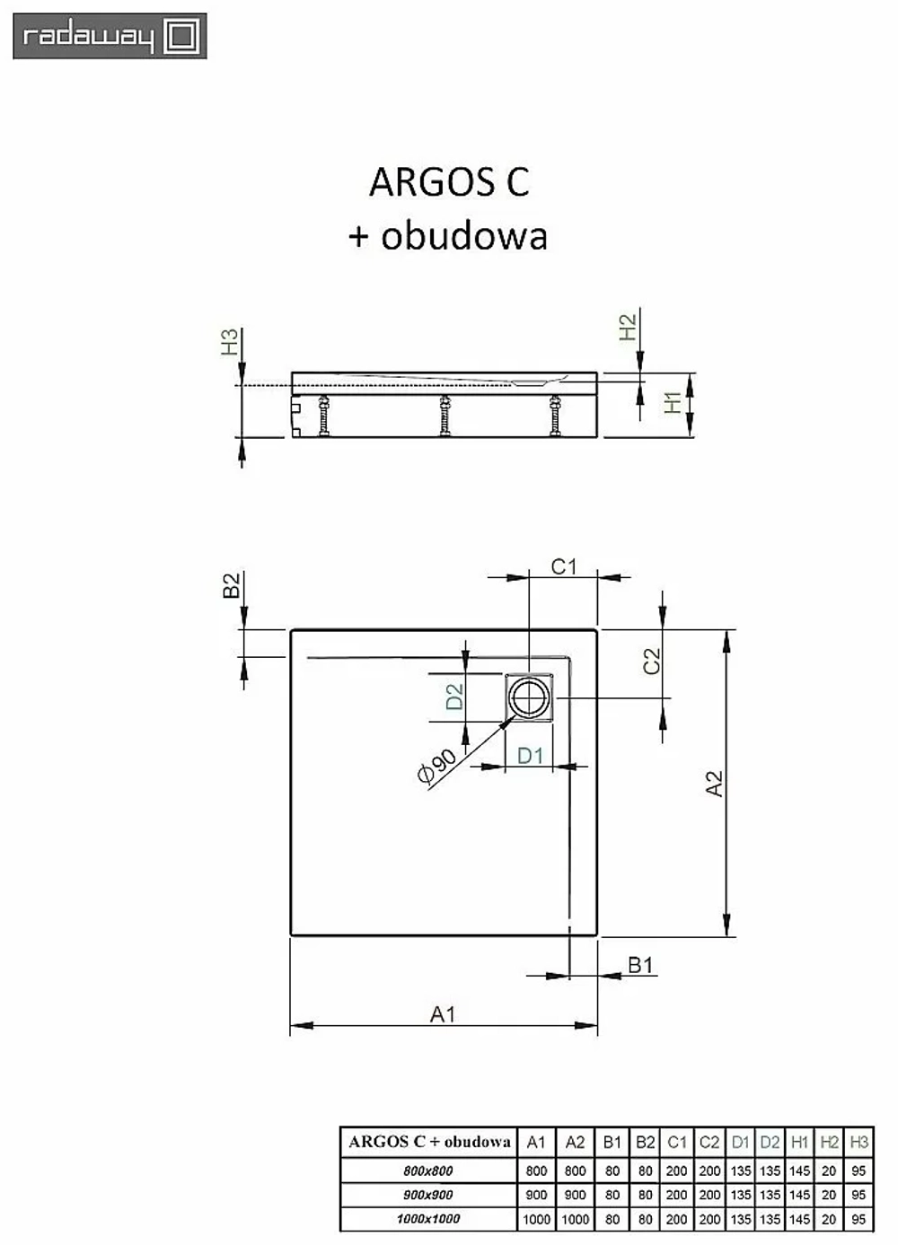 Душевой поддон Radaway Argos C 4ACN88-02 80x80 белый