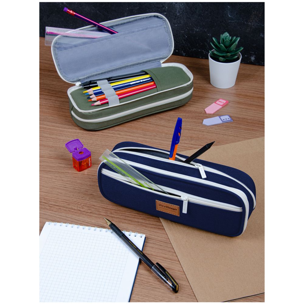 Пенал мягкий прямоугольный 2 отделения 220х80х50 Berlingo Classic blue, ткань