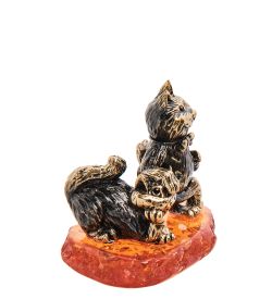 Народные промыслы AM-3108 Фигурка «Коты Дерзкая парочка» (латунь, янтарь)