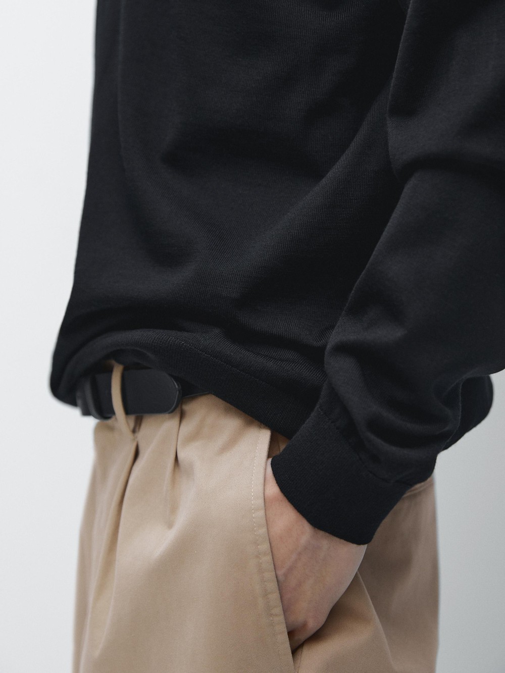 Massimo Dutti Шерстяной свитер с воротником поло, черный