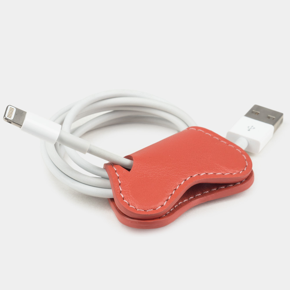 Чехол-держатель для наушников и проводов Papillon Easy из натуральной кожи теленка, кораллового цвета