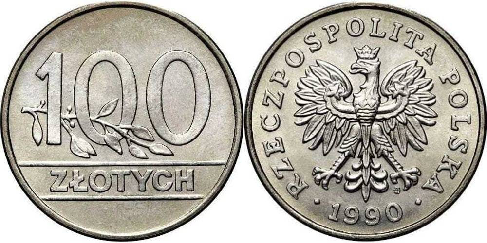 Польша 100 злотых, 1990 Герб aUNC