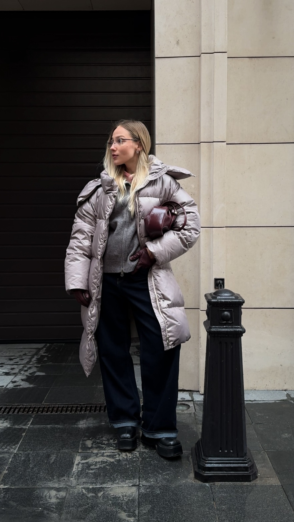 MIDI пуховик с объемным капюшоном, Beige Pink🐨🐨🐨