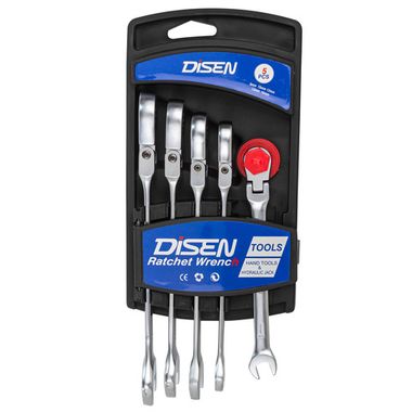 Набор ключей трещоточных с шарниром 5пр.(8,10,12,13,14мм),на пластиковом держателе DISEN DSD1502F