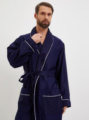 Халат мужской TНOMAS сатиновый с кантом Синий(серебро) "Polens"
