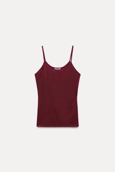 ZARA ТОП ИЗ ПОЛИАМИДА С ТОНКИМИ БРЕТЕЛЯМИ, БУРГУНДСКИЙ