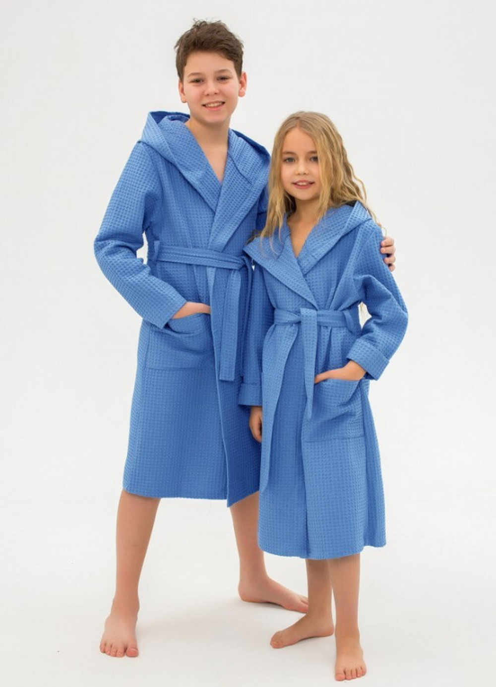 Халат детский ваф. с капюшоном (АТ) на запах