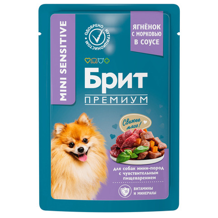 Brit Premium Пауч для взрослых мини собак с чувствительным пищеварением ягненок с морковью в соусе 85 г