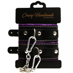 Наручники скругленные черные с мягкой фиолетовой подкладкой