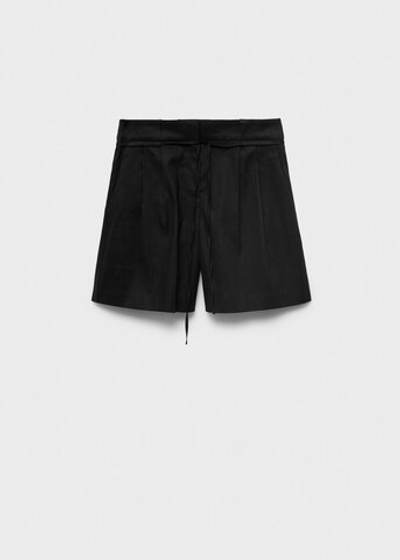 Льняные шорты с поясом-бантом