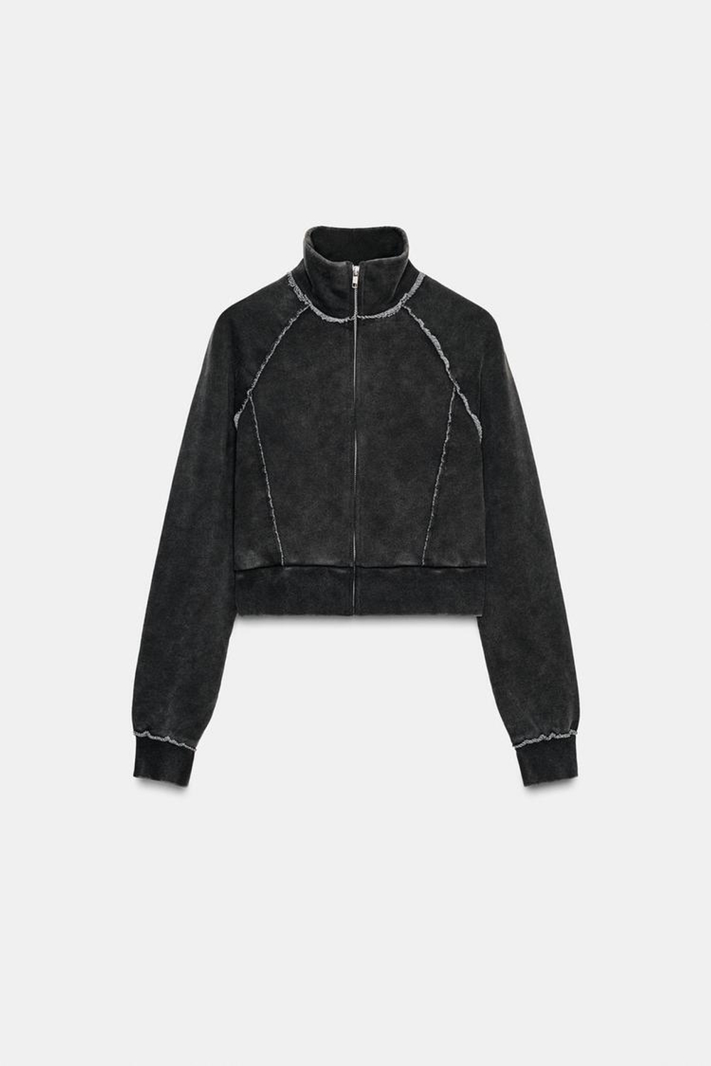 ZARA УКОРОЧЕННАЯ ТОЛСТОВКА С ДЕКОРАТИВНЫМИ ШВАМИ, АНТРАЦИТОВО-СЕРЫЙ