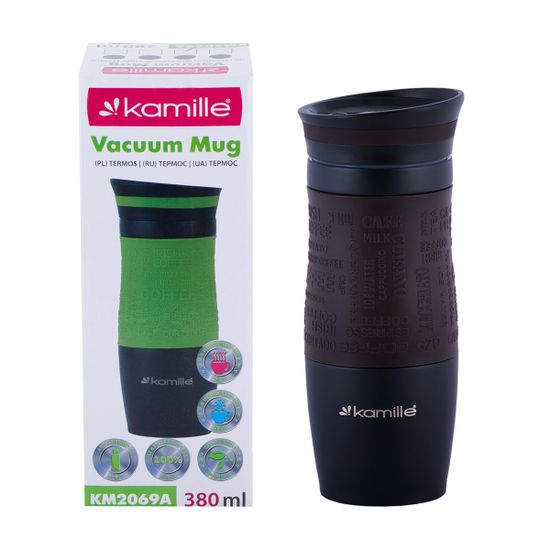 Термокружка 380 мл. из нержавеющей стали Kamille KM 2069A с TPR-вставкой