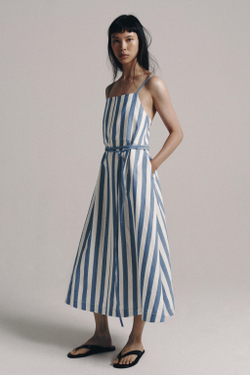 ZARA ПЛАТЬЕ МИДИ В ПОЛОСКУ — ZW COLLECTION, СИНИЙ/БЕЛЫЙ