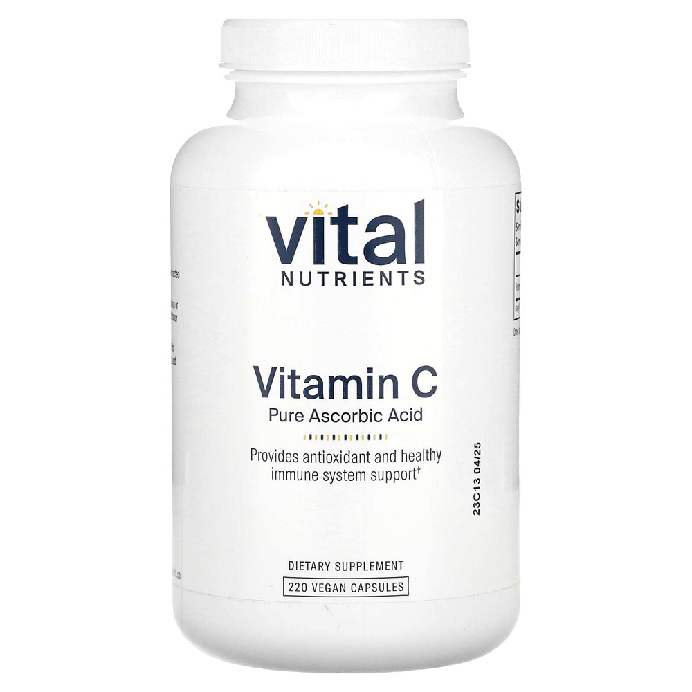 Vital Nutrients, чистая аскорбиновая кислота с витамином C, 220 веганских капсул