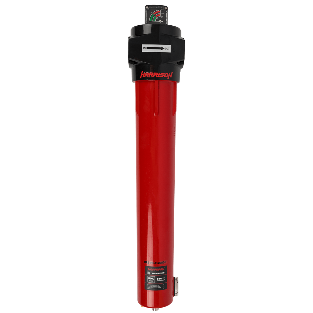 HRS-MFD17000IF Фильтр магистральный 0,01 мкм с дифференциальным манометром, 17000 л/мин, 12 бар, G 2", остаточное содержание масла: 0,001 мг/м3