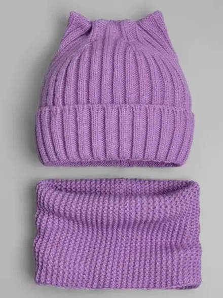 Шапка для девочки осенняя c ушками и снуд