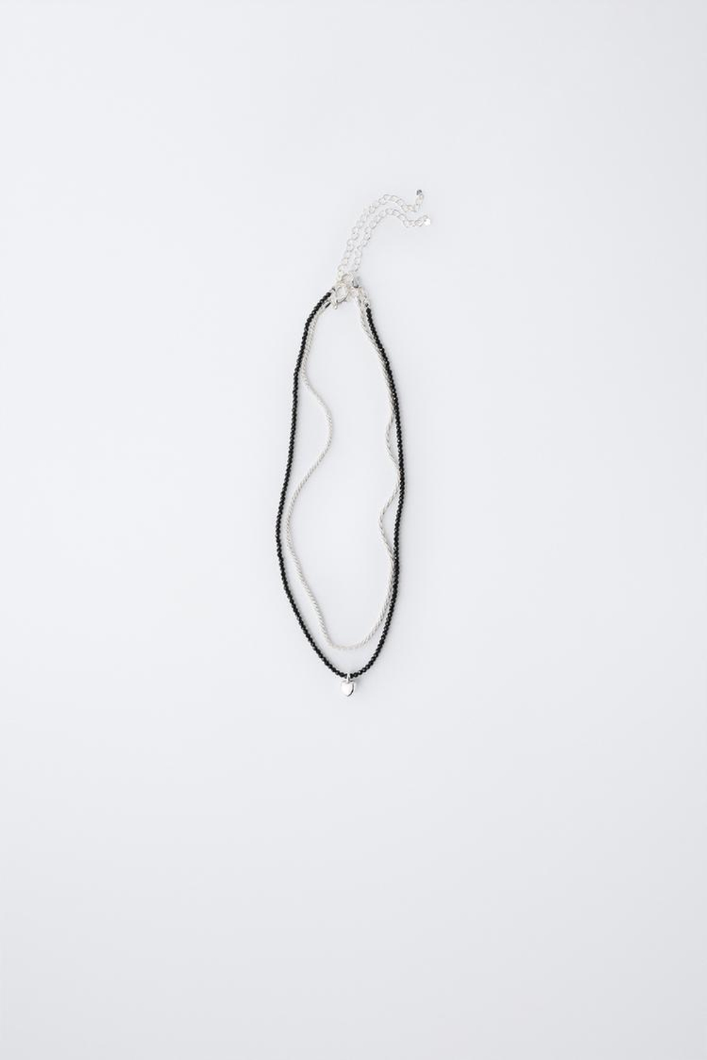 ZARA НАБОР ИЗ ДВУХ ОЖЕРЕЛИЙ С ПОДВЕСКОЙ «СЕРДЦЕ», ЧЕРНЫЙ/СЕРЕБРЯНЫЙ