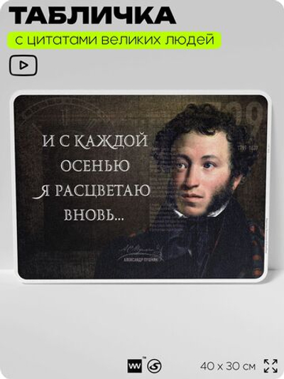 Литературный постер с цитатой А. С. Пушкина для школы, на стену, на пластике, для интерьера, 40х30 см, Silver Plane x Айдентика Технолоджи