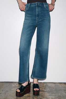 ZARA ДЖИНСЫ WIDE LEG С ВЫСОКОЙ ПОСАДКОЙ — ZW COLLECTION, СИНИЙ