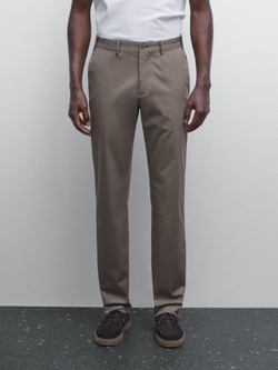 Massimo Dutti Зауженные брюки из хлопковой смесовой ткани, серо-бежевый
