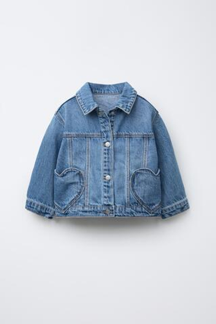 ZARA ДЖИНСОВАЯ КУРТКА С КАРМАНАМИ «СЕРДЦА», СИНИЙ