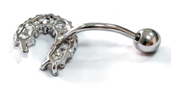 Ювелирный пирсинг "Эстерелла", родированный, с фианитами, серебро 925, 1.53 г