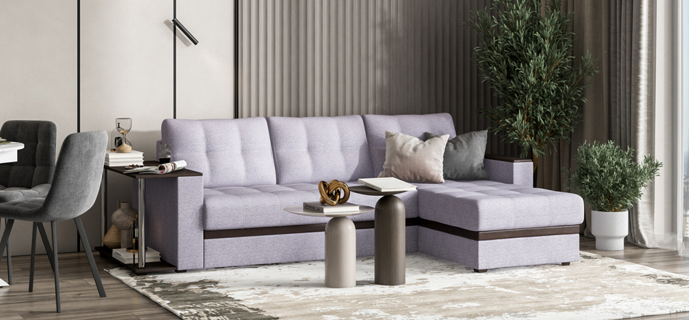 Угловой диван Атланта Люкс Рогожка Мальмо платина