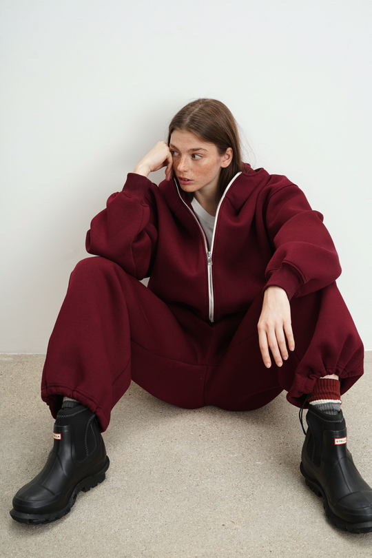 Брюки-бананы с начесом, "Бордо"