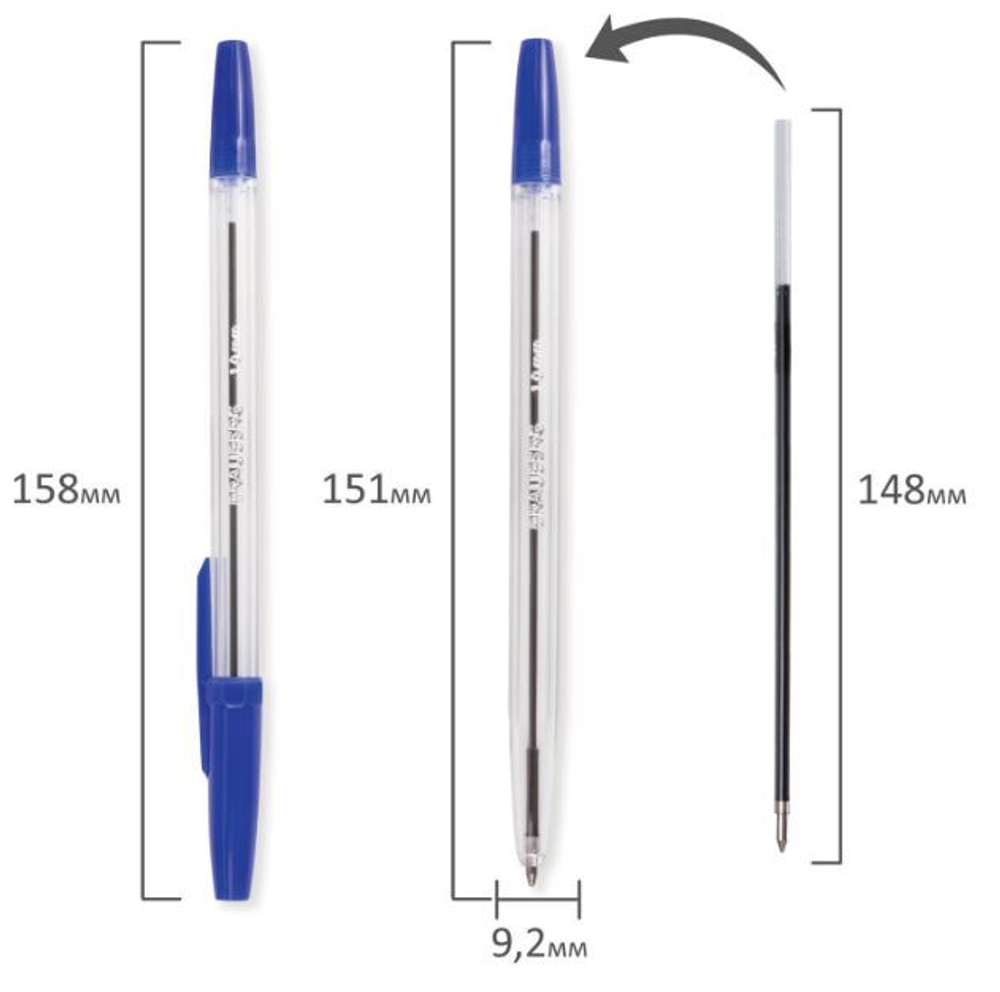 Ручка шариковая BRAUBERG "Line", СИНЯЯ, корпус прозрачный, узел 1 мм, линия письма 0,5 мм, (50шт) 141097