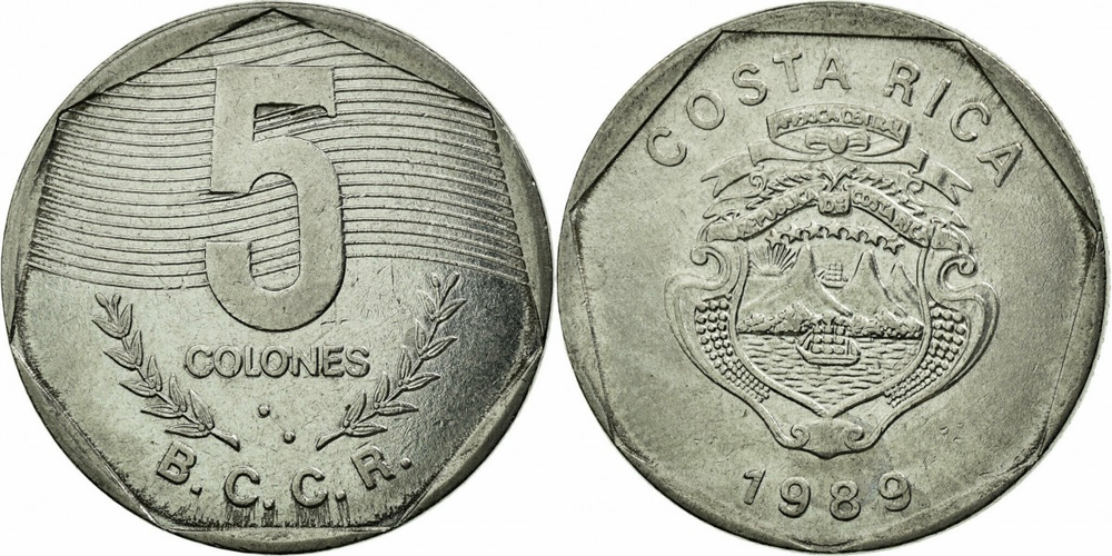 Коста-Рика 5 колонов, 1983 - 1989 Герб XF