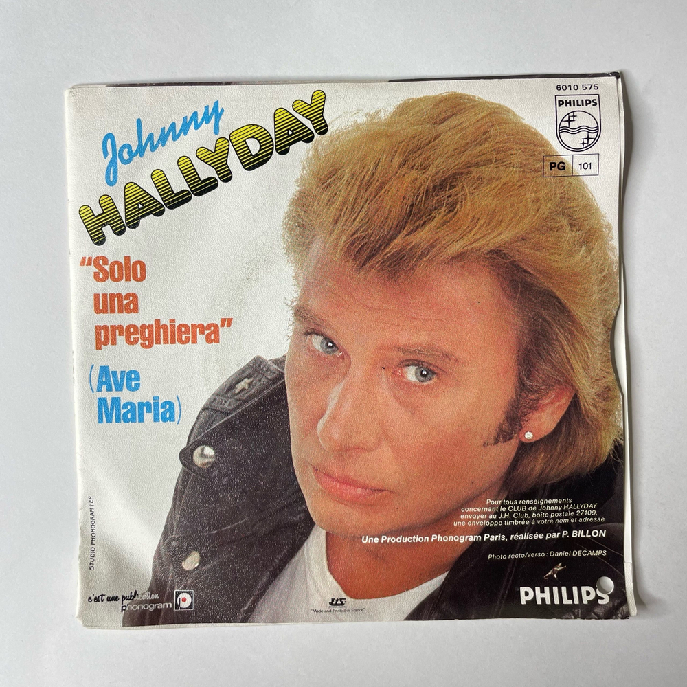 Винтажная виниловая пластинка 7 дюймов (маленькая пластинка) Johnny Hallyday Mon Amerique A Moi (Франция 1982)