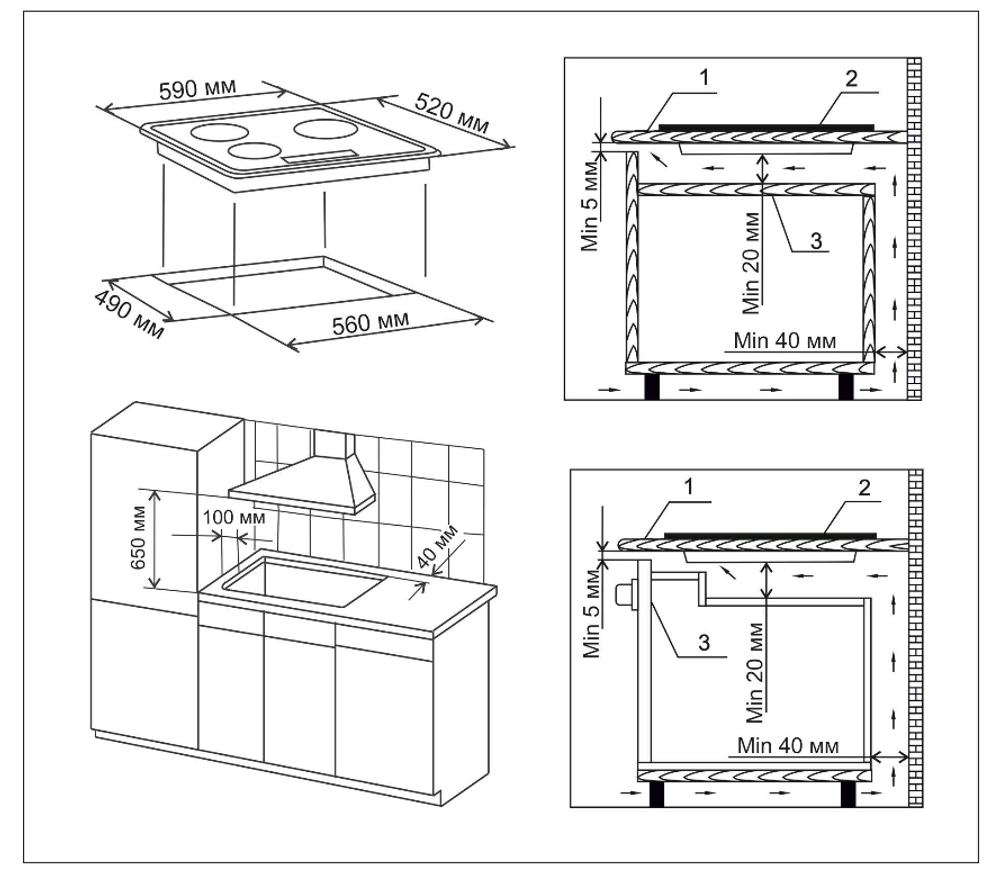 Поверхность варочная  ДеЛюкс 595204.01-001 ЭВС (черное стекло 59*52) Россия
