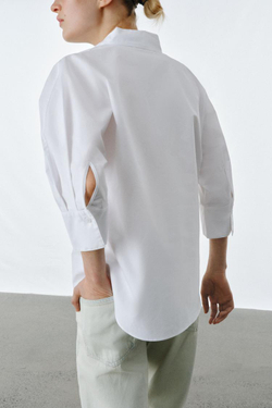 ZARA РУБАШКА С V-ОБРАЗНЫМ ВЫРЕЗОМ — ZW COLLECTION, БЕЛЫЙ