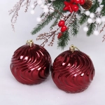 Новогодние шары 10 см (набор 2 шт) «Рельеф», темный рубин