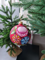 Шар стеклянный "Городецкая роспись" цветы, ручная работа