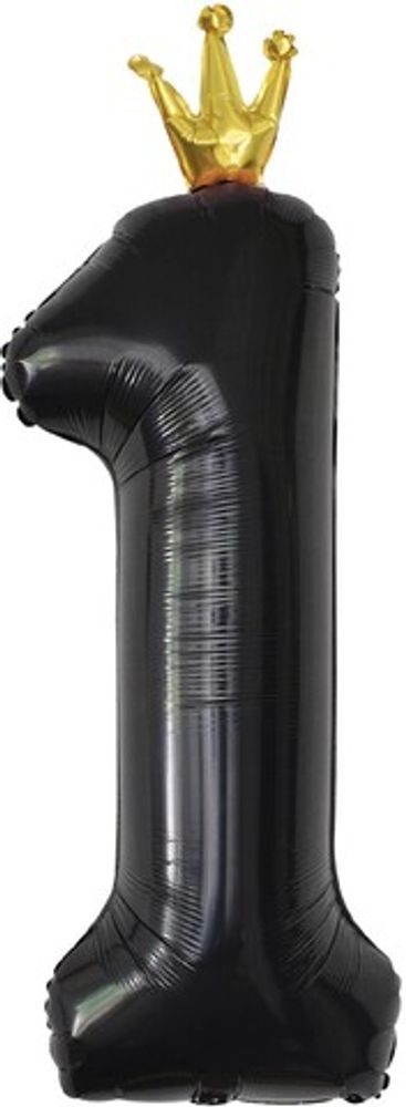 К Шар (40''/102 см) Цифра, 1 Золотая корона, Черный (БГ-60)