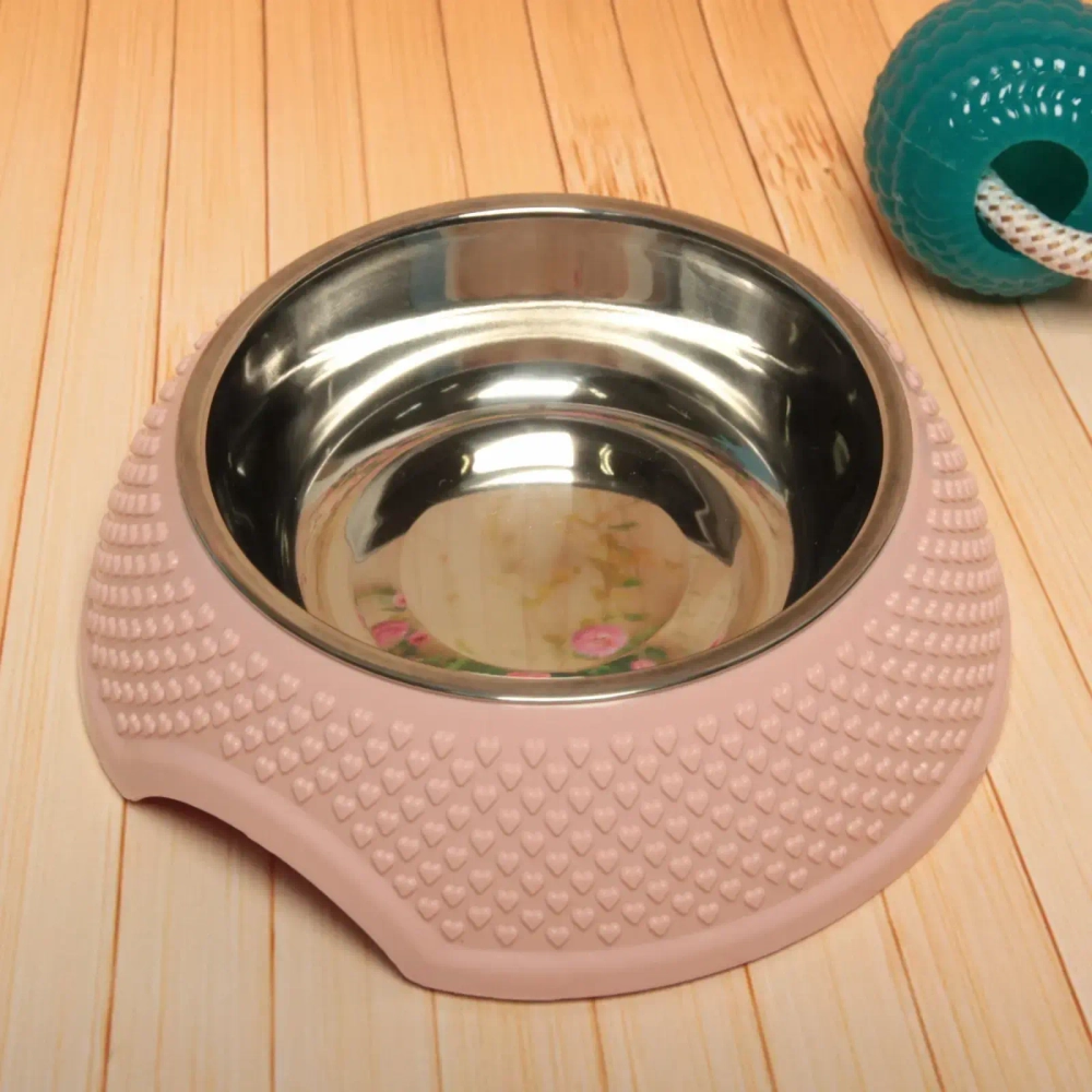 Миска металлическая «Колор-Сердце» 250мл 18,8*6см на пластиковой подставке, цвет розовый