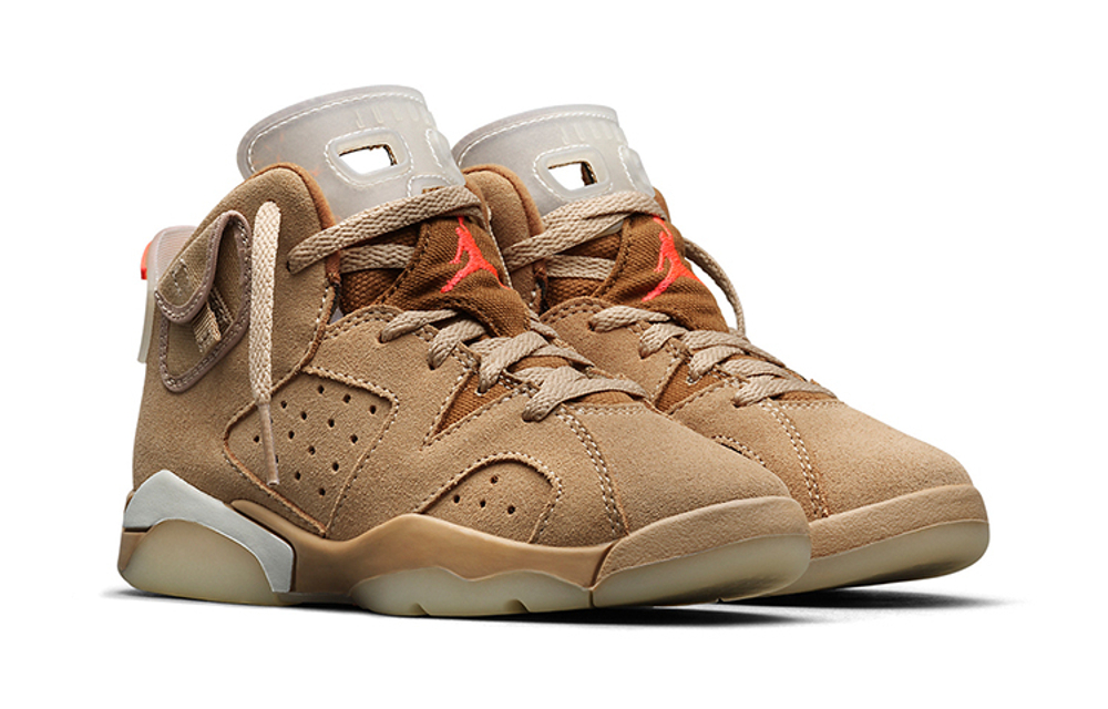 Middle-aged children's Travis Scott x Jordan Air Jordan 6 Retro SP "British Khaki" BP high-top children's basketball shoes Khaki brown