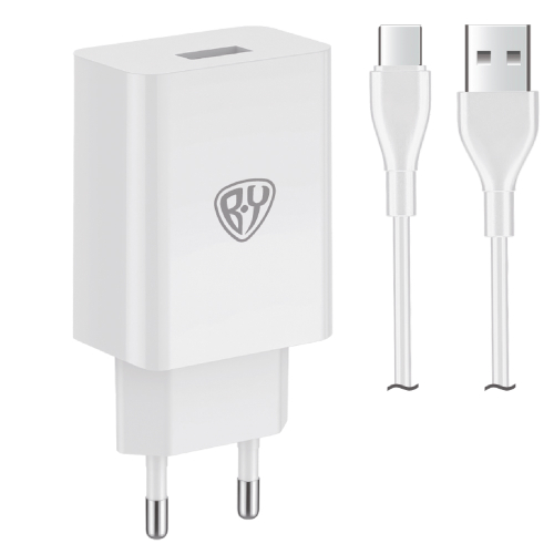 Сетевое зарядное устройство с кабелем BY Simple 18Вт,USB-A QC,каб Type-С,3А,100см,110-240В,белый