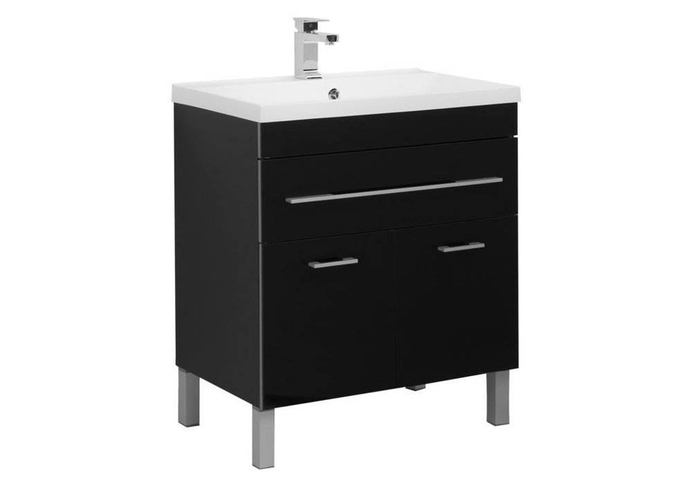 Тумба с раковиной Aquanet Верона NEW 75 черный (напольная 1 ящик 2 дверцы)