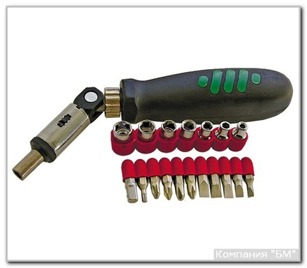 Отвертка реверс+кардан. со смен. битами 19 пр. БМ